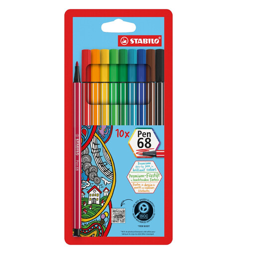 STABILO Pen 68, boîte en carton de 10 couleurs