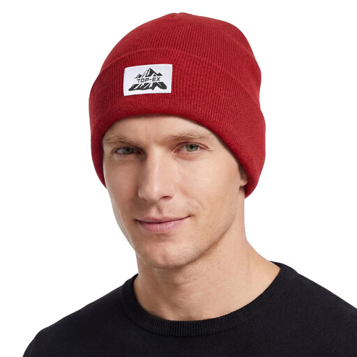 TOP-EX Beanie Hats Men Women 100% Merino Wool Winter Warm Cap for Outdoor Fleece Lined M/L Red