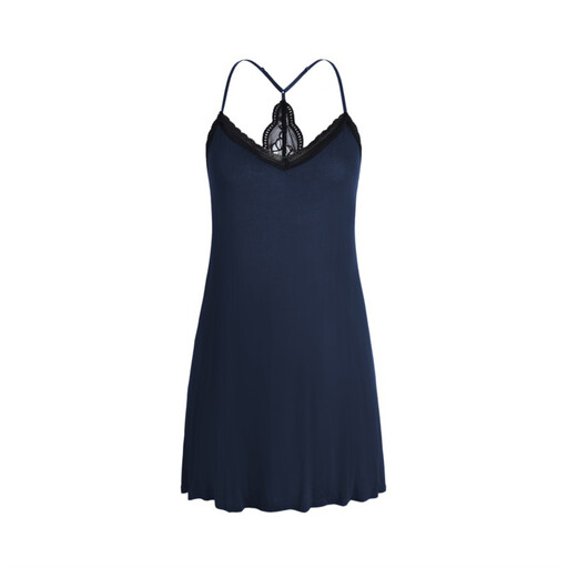 IZURIA Collar Narrow Lace and Wide Lace Back V-Neck Navy Suspender Dress M