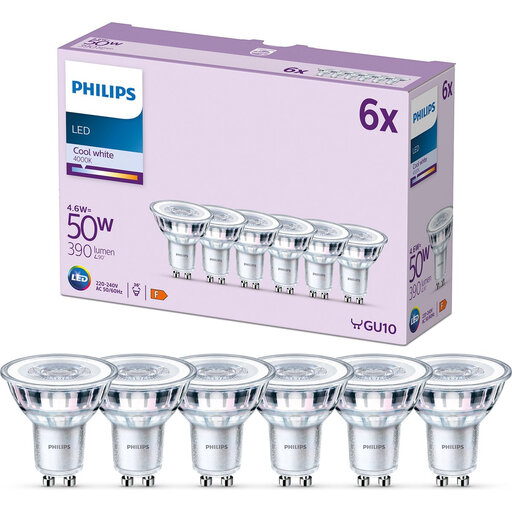 Philips LED Spotlight Bulbs - 50W - GU10 - Cool White - 6-Pack