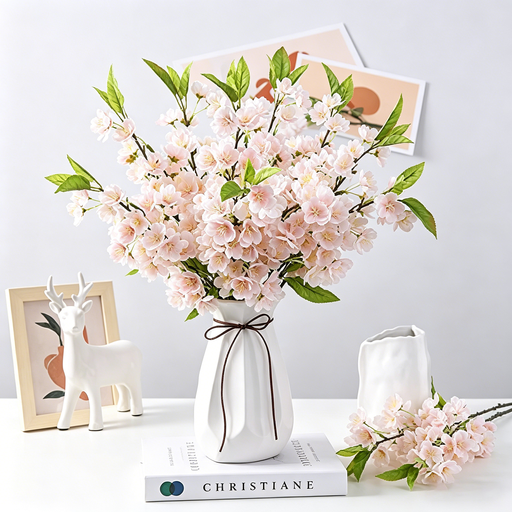 Yuejia 4-Piece Artificial Cherry Blossom Branches in white and pink