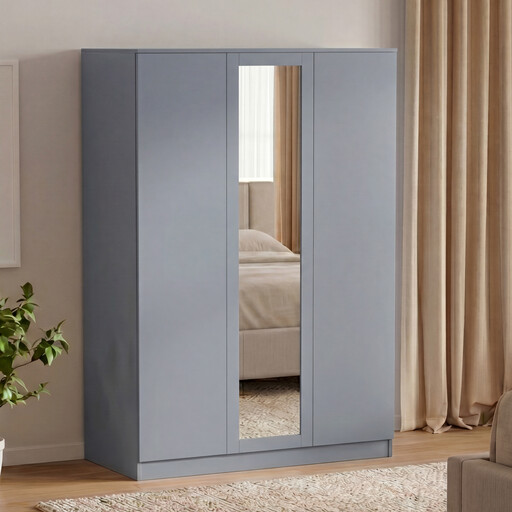 Vida Designs Denver 3 Door Mirrored Wardrobe, Grey