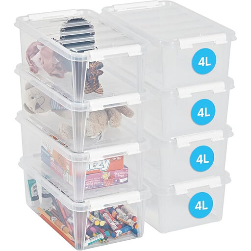 SmartStore 4 L Small Plastic Storage Boxes with Lid - Set of 8