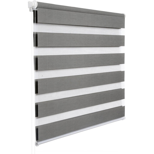 WOLTU Doppelrollo Klemmfix ohne Bohren Holzoptik Grau B85 x H150 cm