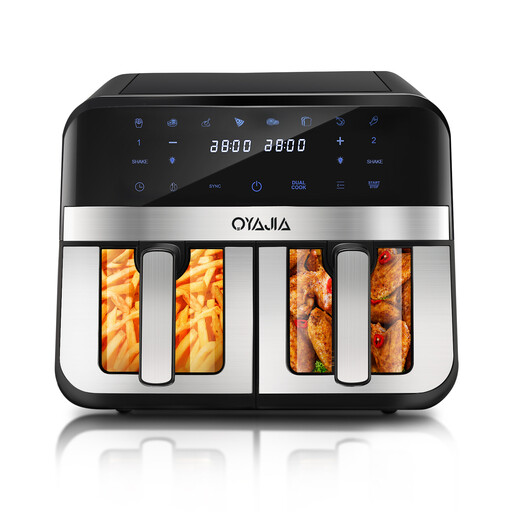 OYAJIA Double-Basket Air Fryer, Independent Temperature Control for Two Baskets