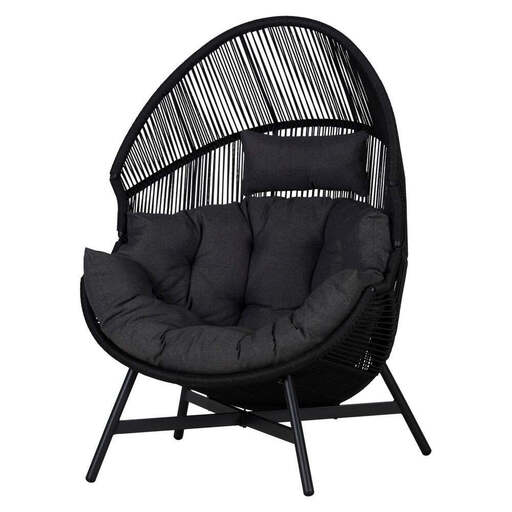 Stylish Dark Woven Rattan Garden Lounge Chair with Comfortable Cushions Included (142x70cm)