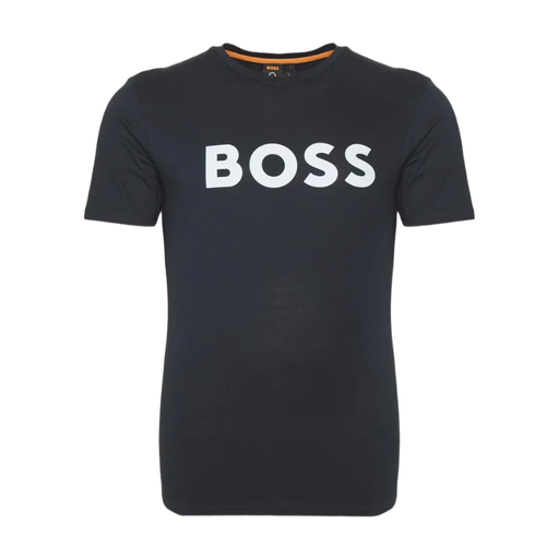BOSS Cotton-Jersey T-shirt with Large Logo Print in Dark Blue