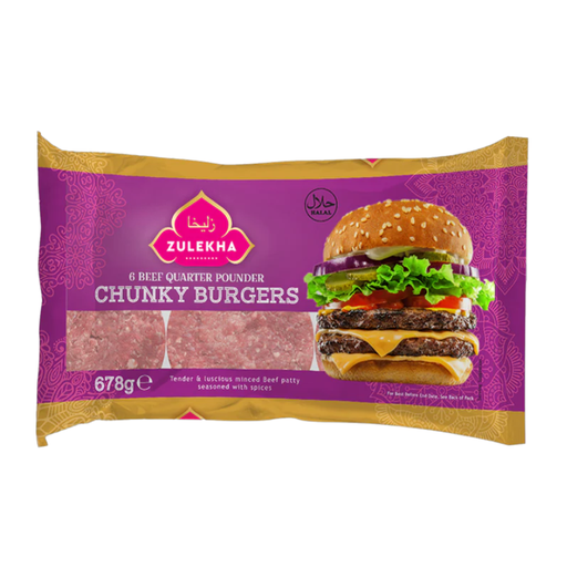 Zulekha 6 Beef Quarter Pounders Burgers 678g