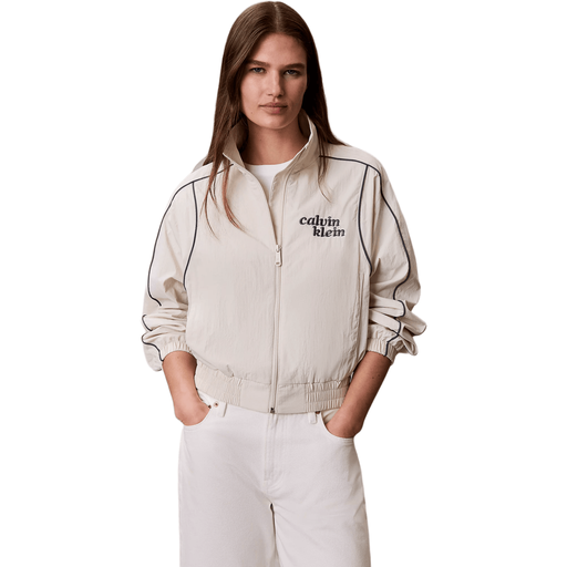 Calvin Klein Jeans 女士尼龙滚边夹克，粉笔白色