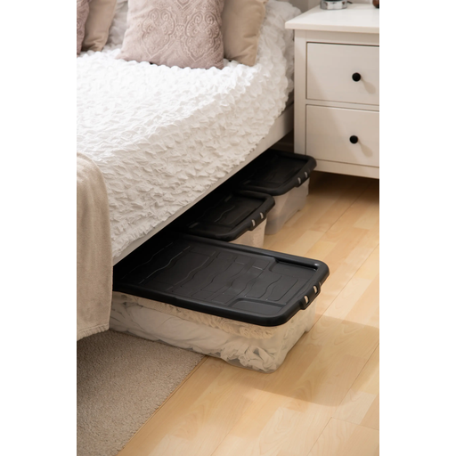 Strata Curve Storage Box & Lid 30L Under Bed Clear/Black