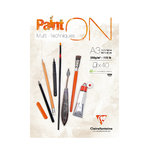 CLAIREFONTAINE Paint'ON Glued Pad A3, 40 Sheets, 250g, White