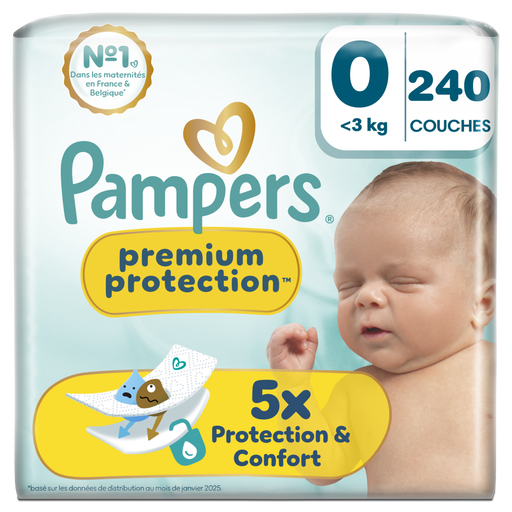 Pampers Premium Protection Size 0, 240 nappies, under 3 kg