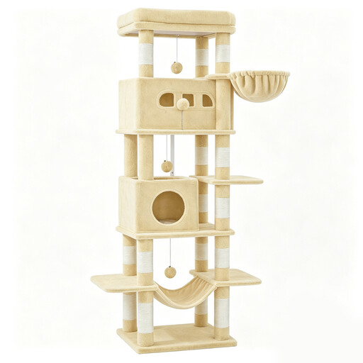 Reinforced Cat Tree | 8 Natural Sisal Posts, Dual Condos & Hammock