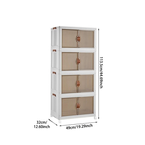 COIZYZZL Mobile Folding Plastic Storage Cabinet, Clear Door Dustproof Rolling Organizer, Large Capacity Storage Furniture for Bedroom, Apartment, Kitchen-Large storage cabinet 4-Layer