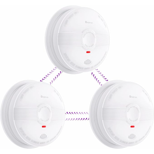 Heiman Wireless Radio Networkable Smoke Detector, Max. 40 Fire Alarms, 85dB, 10-Year Battery, EN14604, Mute Switch - Model 633 - 3 Pieces