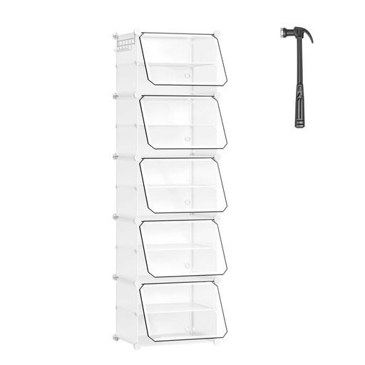 eSituro Stackable Shoe Rack Cube, Modular DIY Shelf with 10 Compartments, with Doors and Hooks