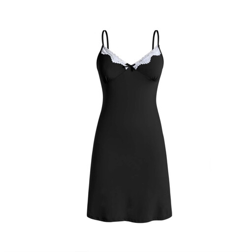 White Lace V-Neck Black Suspender Dress