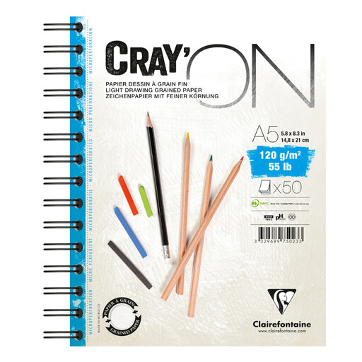 CLAIREFONTAINE Bloc Cray'ON R.I. A5, 50 feuilles, 120 g