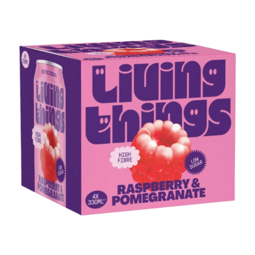 Living Things Raspberry & Pomegranate Soda 4 × 330ml pack