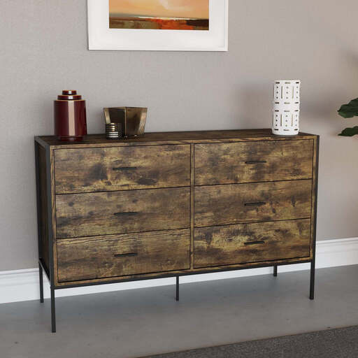 Vida Designs Drawer Chest Brooklyn 6 Drawer Rustic Brown