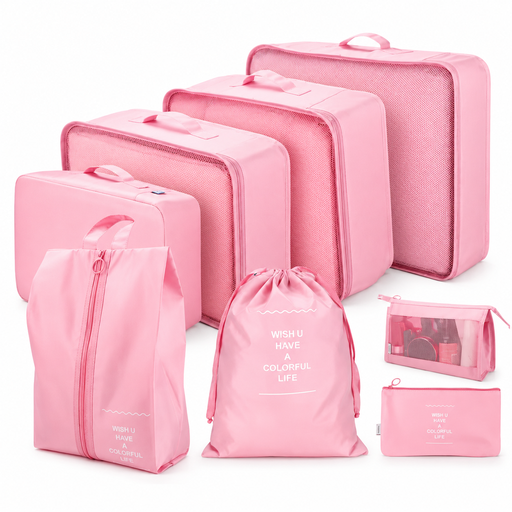 VoxorAI Pink Travel Bag 8-Piece Travel Organiser Set