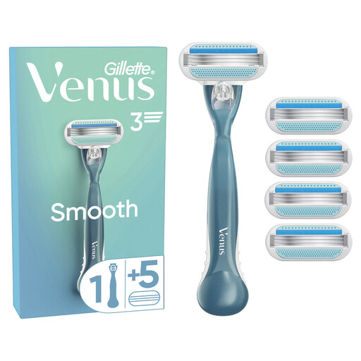 Gillette Venus Smooth Women's Razor with reusable handle and 5 blade refills