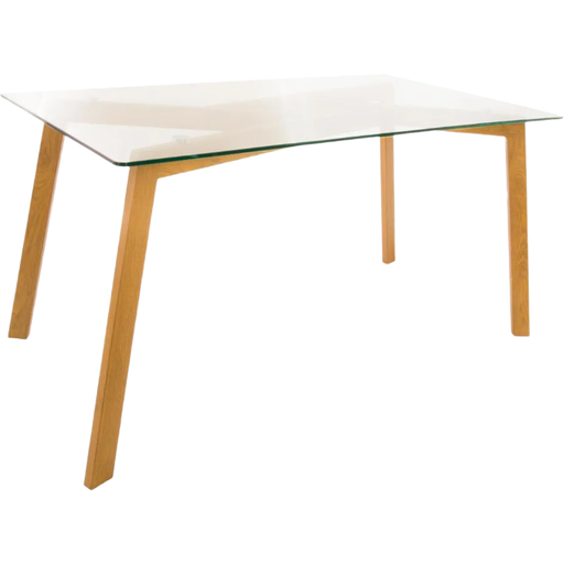 Taho dining table by Atmosphera with glass top and oak-effect metal legs