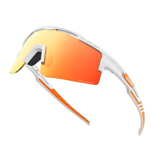 OutdoorMaster Hawk II Polarized Sports Cycling Sunglasses in White Frame with Revo Orange Lens