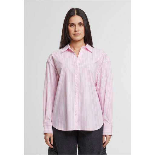Urban Classics Ladies Oversized Striped Blouse in softpink/white
