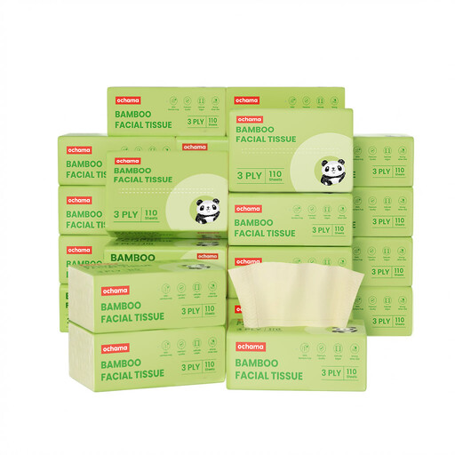 ochama Bamboo Tissues, 3-Ply Bamboo Pulp Paper, Tissue Paper, Toilet Paper, Napkins, 110 Sheets * 24 Packs, Family Pack