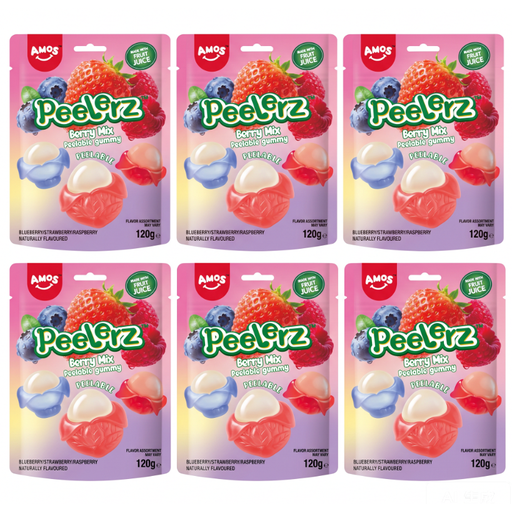 Amos Peelerz Gummy Berry Mix, six 120 g packs