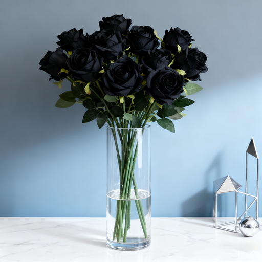10Pcs 19.68in/50cm Artificial Rose in Black