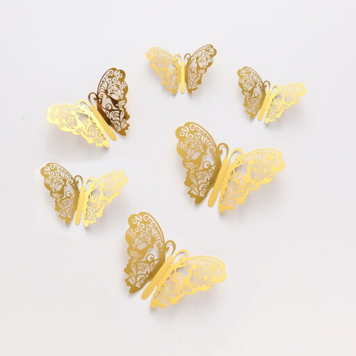 24 片装 3D 10CMx10CM 金色蝴蝶墙贴，房间装饰，墙面装饰