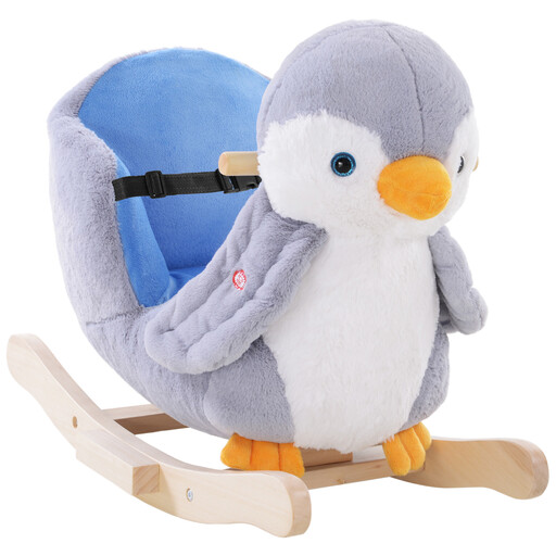 HOMCOM Penguin Plush Musical Rocking Horse