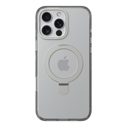 COMMA Clear Series Metal Anti-shock Magnetic Case With Bracket in Translucent Silver for iPhone 16 Pro Max