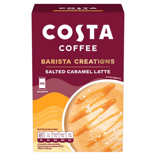 Costa Coffee Salted Caramel Latte, 6 × 17 g sachets