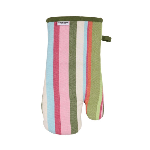 Dexam Single Oven Glove Striped 100% Cotton Green/Pink