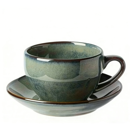 YumiPLUS Retro Green Coffee Mug with Dish Set