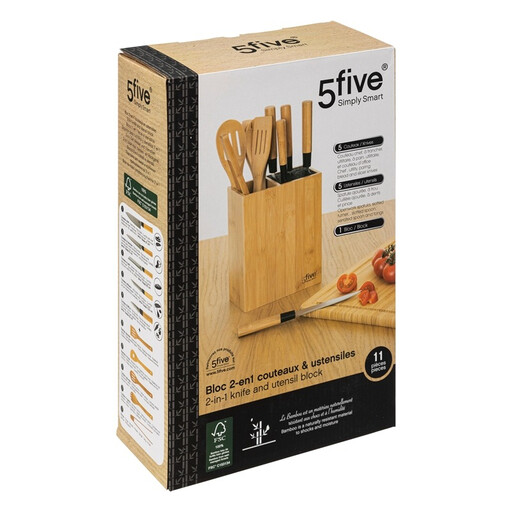 5five Bamboo Knife Block with 5 Knives and 4 Utensils