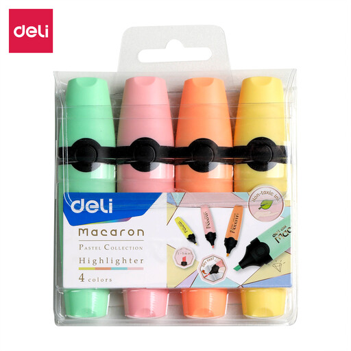 Deli Chisel Tip Highlighter Marker Pen, Pastel Colors, 4-Pack