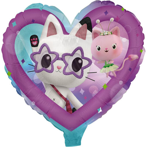 Party Factory: Gabby's Dollhouse 45cm Herz Folienballon, DJ Catnip & Kitty Cat, Helium-Ready, Geburtstagsdekoration, Partyballon für Kindergeburtstage