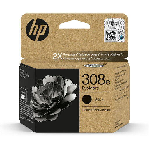 HP 308e EvoMore Black Original Ink Cartridge, Compatible with HP Envy 6120e Printer