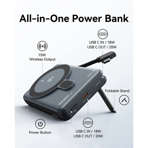 Power Bank Qi2 10000mAh/20W Grey