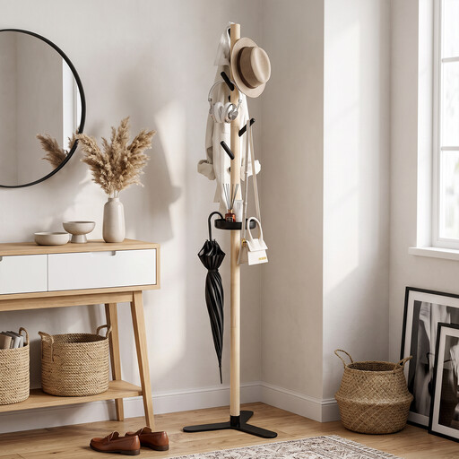 KAPANOU Wooden Coat Rack Free Standing Entryway Hall Tree