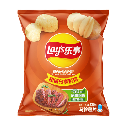 Lay's Texas Grilled BBQ 薯片，135 g 袋装