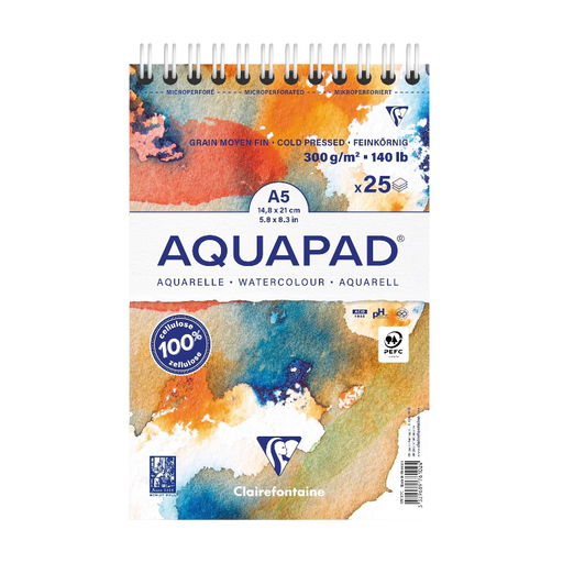 CLAIREFONTAINE Aquapad A5+, carnet à spirale, 300 g/m?
