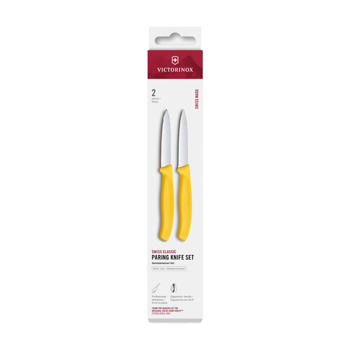 Victorinox Swiss Classic Vegetable Knife Set, 2-piece, 8cm, Plain/Serrated, Yellow