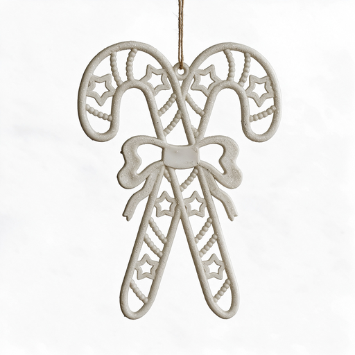 2PC White Engraved Hanging Candy Canes Ornament, Home and Garden Decorations, Decor for Christmas Tree