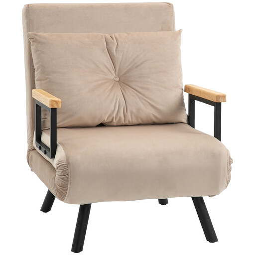 HOMCOM Sofa Bed 1 Seater with Cushion Velvet Effect Cream