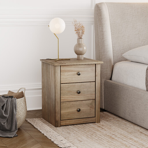 Vida Designs Bedside Table Panama Solid Pine 3 Drawers
